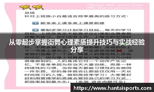 从零起步掌握街舞心理素质提升技巧与实战经验分享